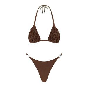 SELIA RICHWOOD Textured String Bikini Set Women BROWN Beachwear